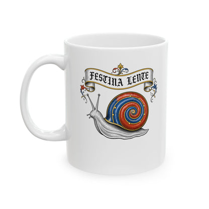 Hurry Slowly Snail Marginalia Ceramic Mug, (11oz, 15oz)