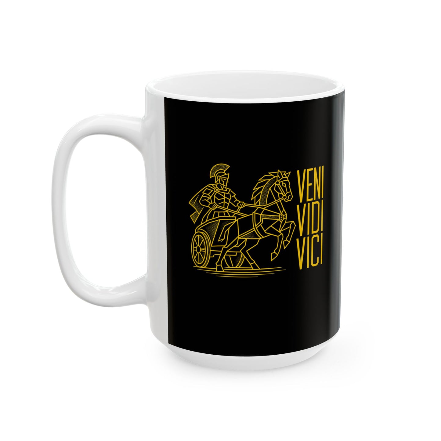 Veni Vidi Vici Line Art Charioteer Ceramic Mug, (11oz, 15oz)