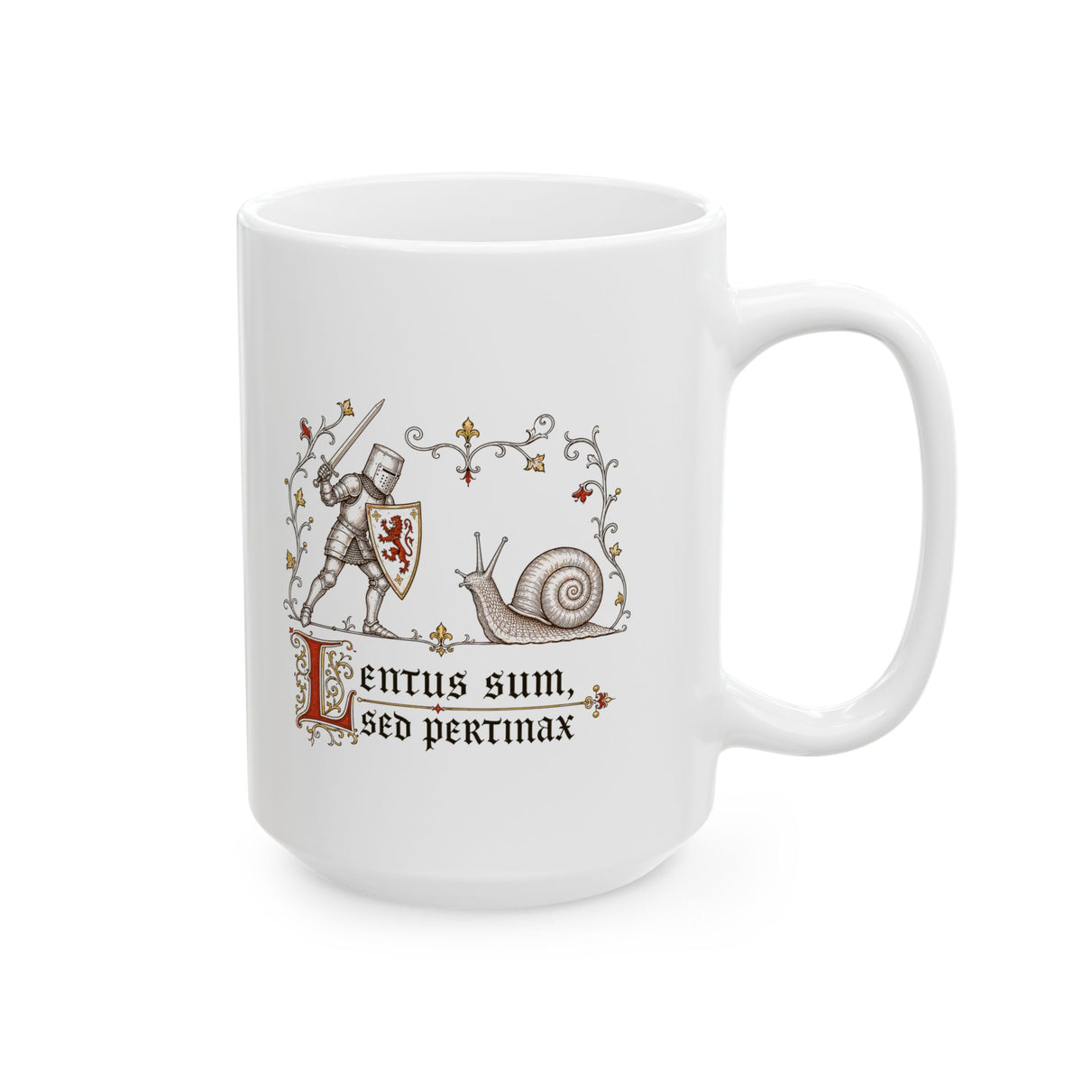 Knight vs Snail Marginalia Slow but Persistent Ceramic Mug, (11oz, 15oz)