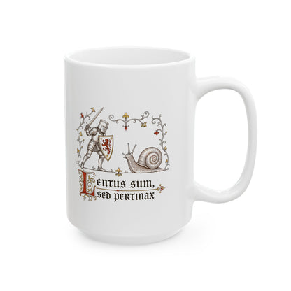 Knight vs Snail Marginalia Slow but Persistent Ceramic Mug, (11oz, 15oz)