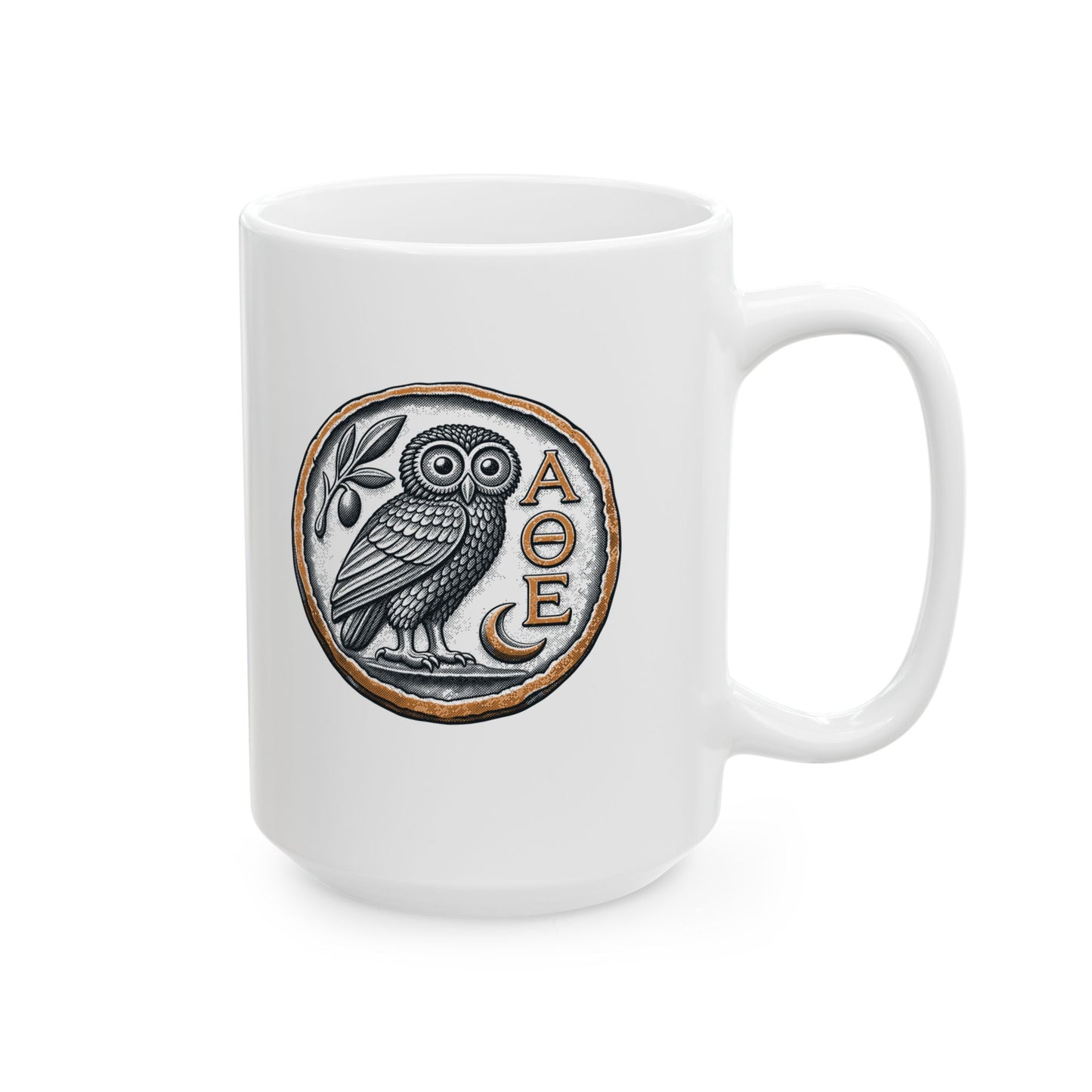 Athens Owl Coin Ceramic Mug, (11oz, 15oz)