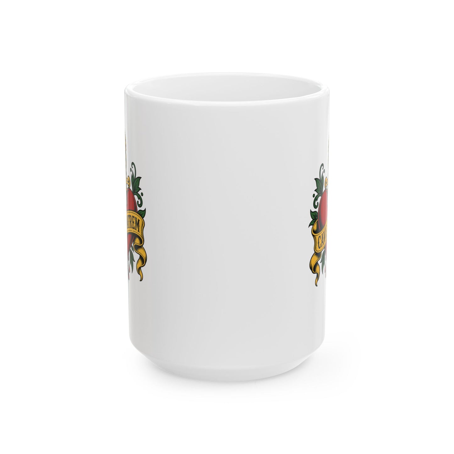 Cave Matrem Beware Mother Tattoo Style Ceramic Mug, (11oz, 15oz)
