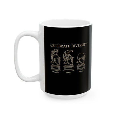 Celebrate Diversity Gladiator Helmets Ceramic Mug, (11oz, 15oz)