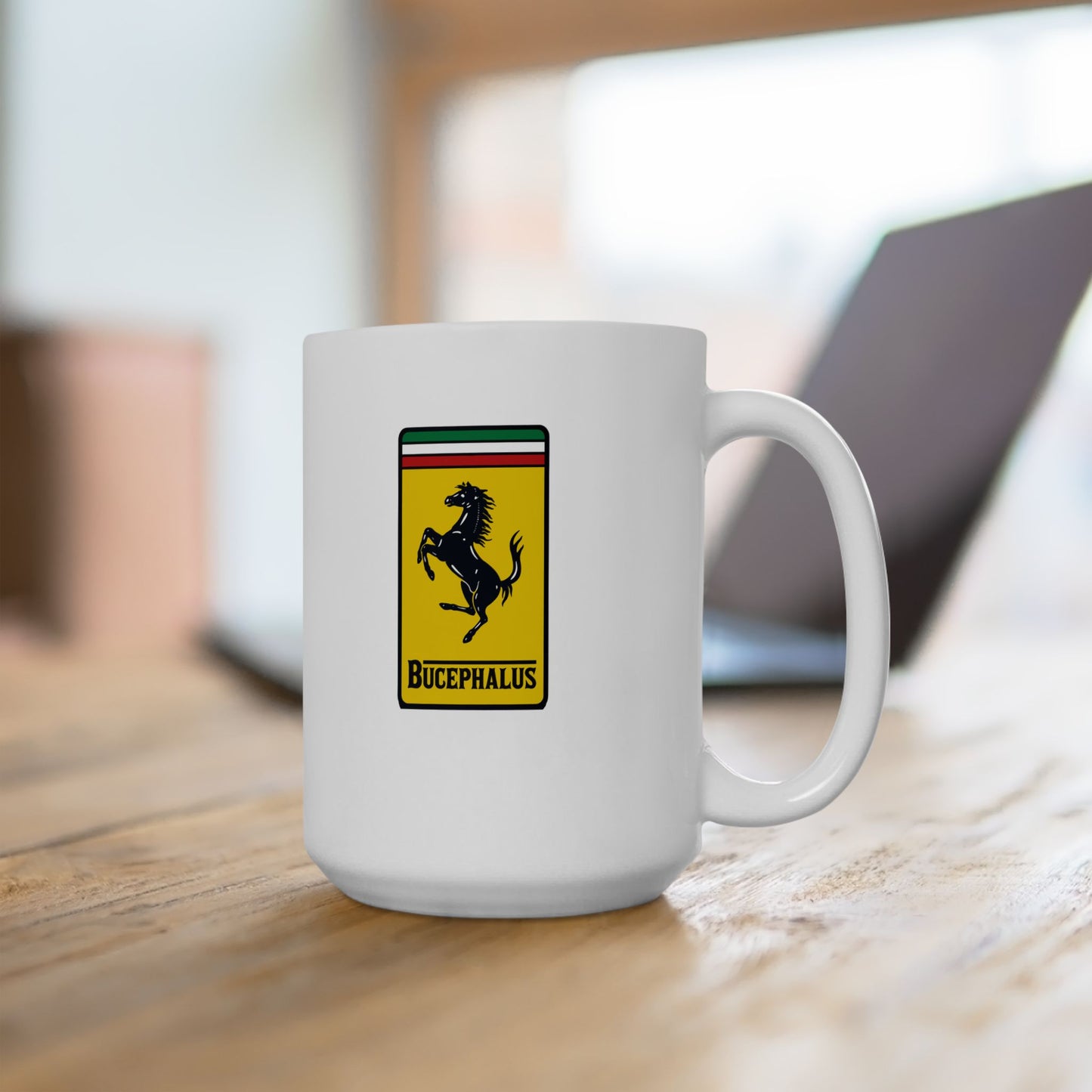 Bucephalus Race Car Logo Ceramic Mug, (11oz, 15oz)