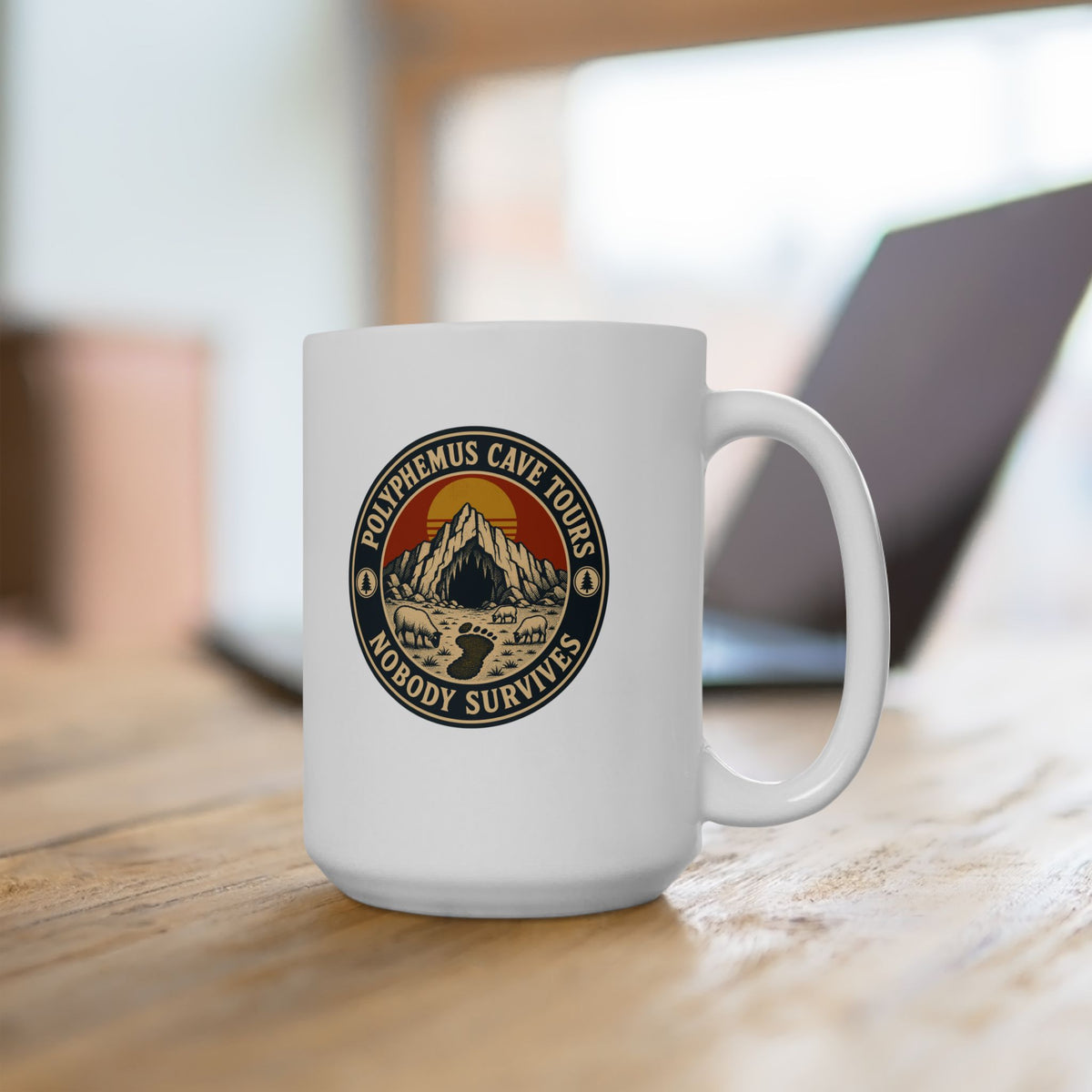 Polyphemus Cave Tours Nobody Survives Ceramic Mug, (11oz, 15oz)
