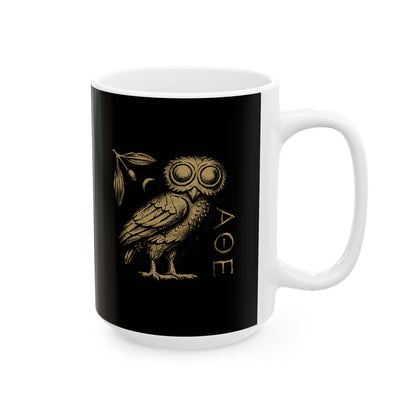 Athens Owl Distressed Graphic Ceramic Mug, (11oz, 15oz)