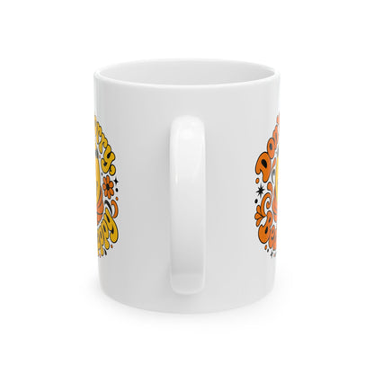 70s Style Don't Worry Venerable Bede Happy Ceramic Mug, (11oz, 15oz)