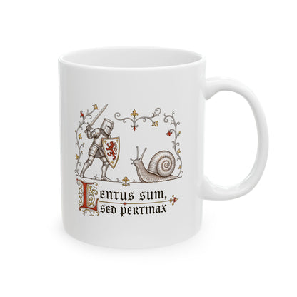 Knight vs Snail Marginalia Slow but Persistent Ceramic Mug, (11oz, 15oz)