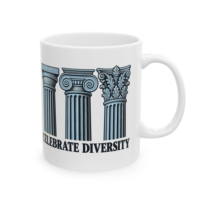 Celebrate Diversity Engraved Columns Ceramic Mug, (11oz, 15oz)