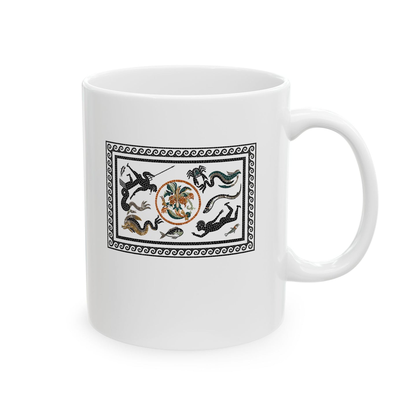 Marine Fish Scene Pompeii Mosaic Ceramic Mug, (11oz, 15oz)