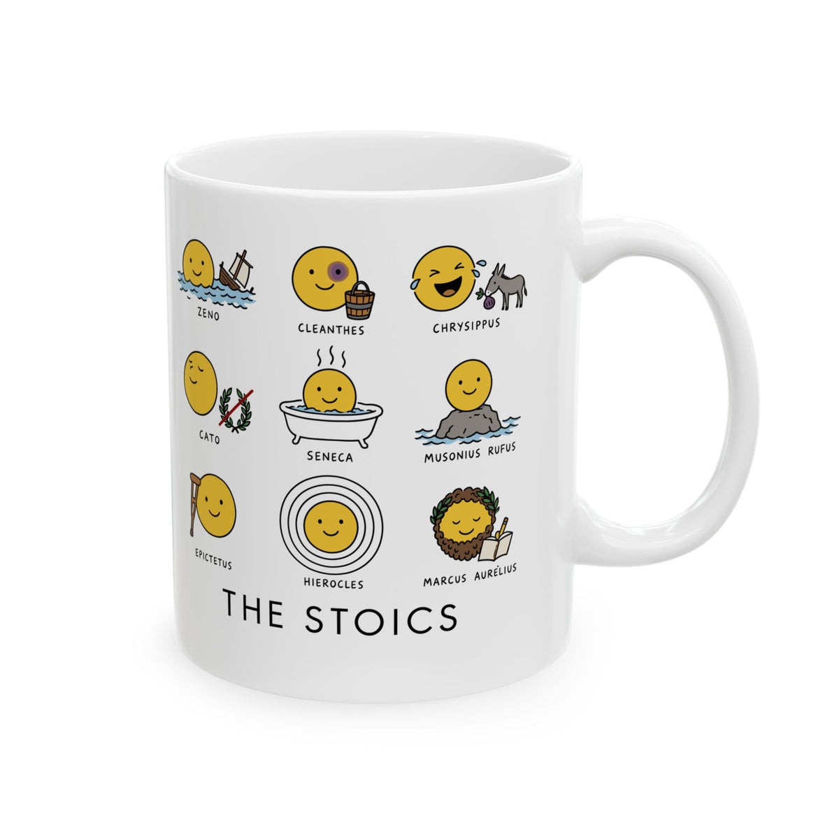 Stoic Smiley Philosophy Grid Ceramic Mug, (11oz, 15oz)