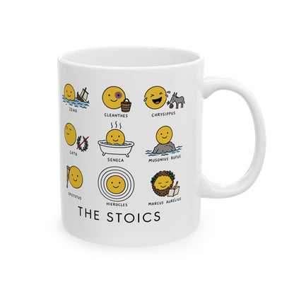 Stoic Smiley Philosophy Grid Ceramic Mug, (11oz, 15oz)