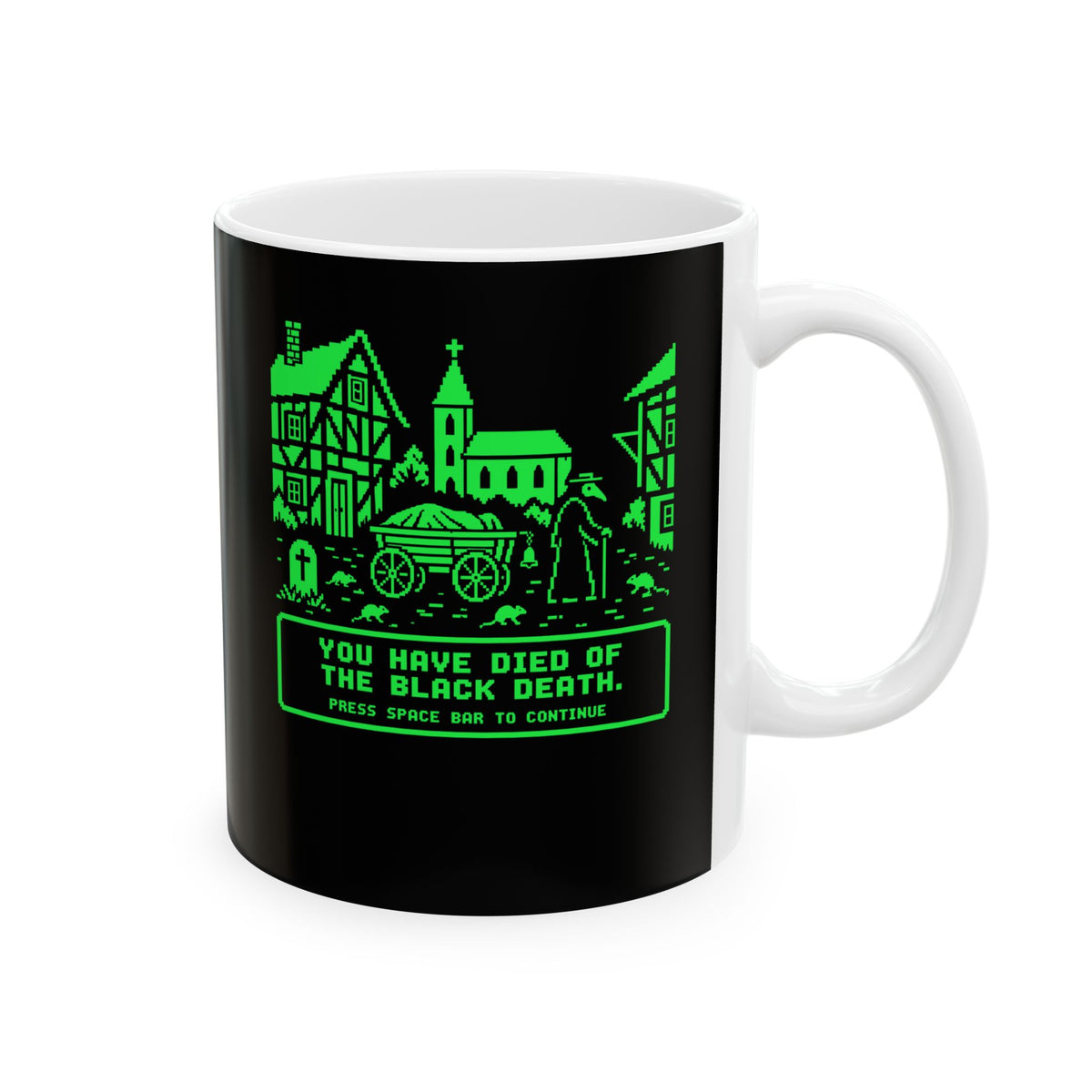 8 Bit Died of Black Plague Ceramic Mug, (11oz, 15oz)
