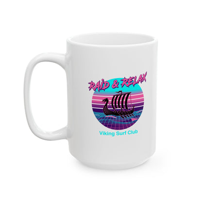 Viking Surf Club Raid & Relax Vaporwave Ceramic Mug, (11oz, 15oz)