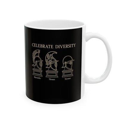 Celebrate Diversity Gladiator Helmets Ceramic Mug, (11oz, 15oz)
