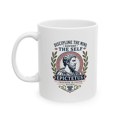 Epictetus Discipline the Mind Quote Ceramic Mug, (11oz, 15oz)