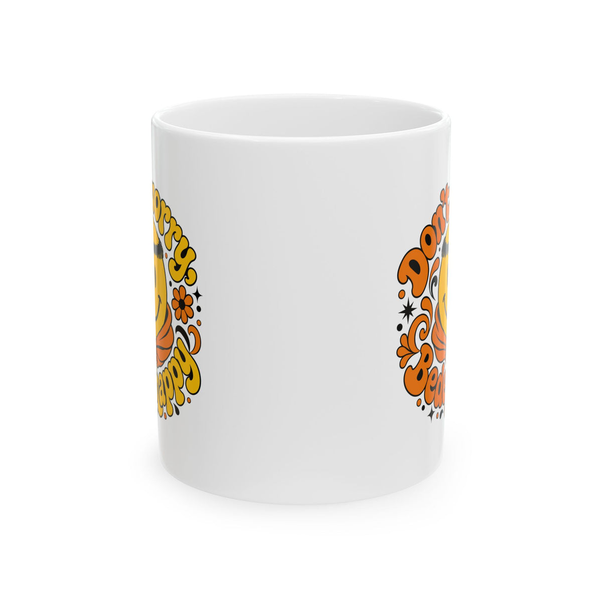 70s Style Don't Worry Venerable Bede Happy Ceramic Mug, (11oz, 15oz)