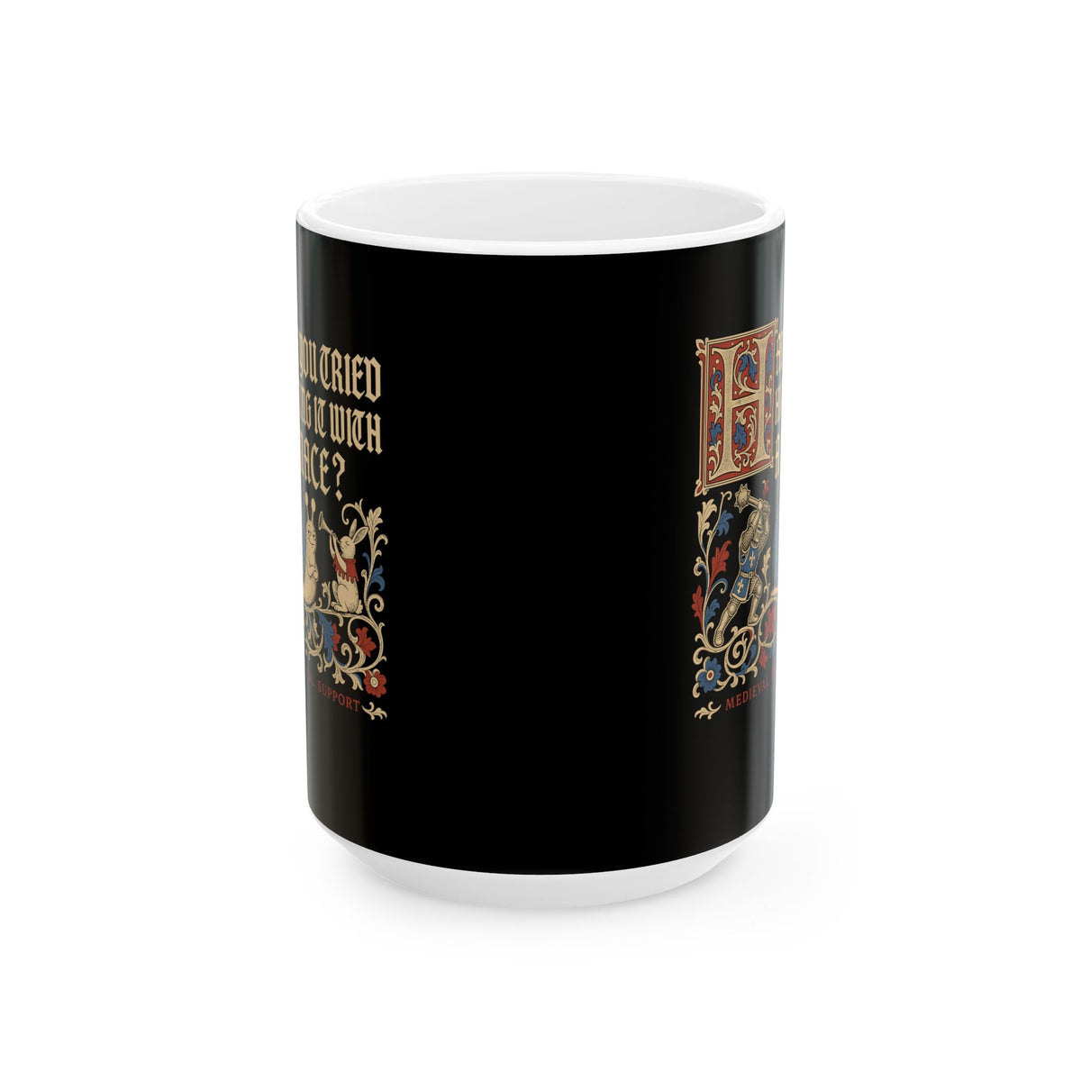 Medieval Technical Support Knight Snail Mace Ceramic Mug, (11oz, 15oz)