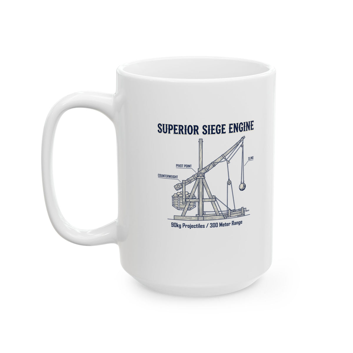 Trebuchet Schematic Siege Engine Ceramic Mug, (11oz, 15oz)