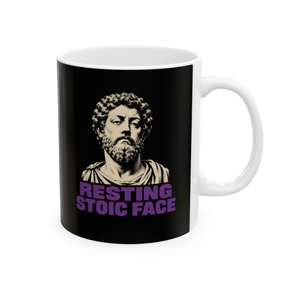 Resting Stoic Face Screen Print Ceramic Mug, (11oz, 15oz)
