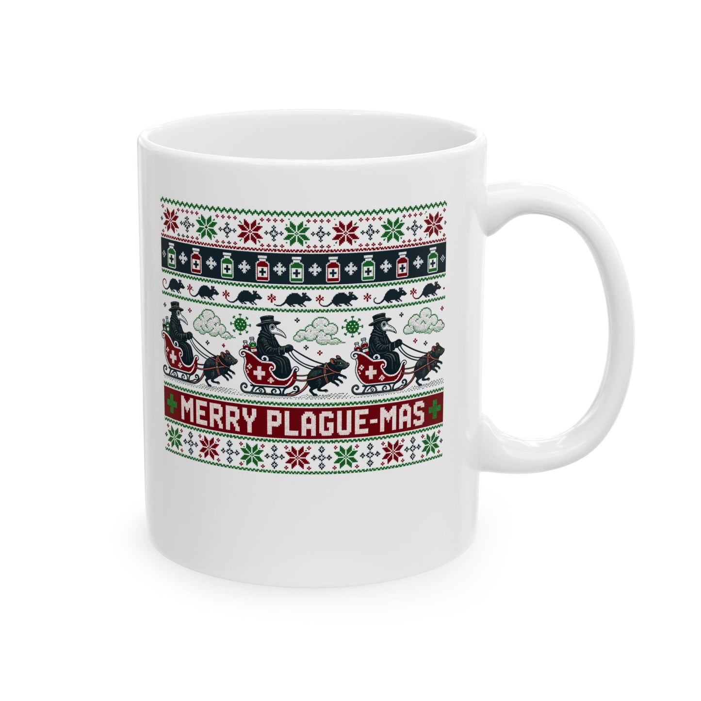 Ugly Sweater Style Merry Plaguemas Ceramic Mug, (11oz, 15oz)