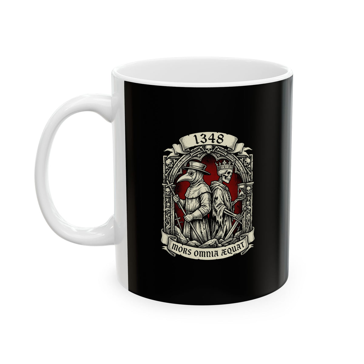 Black Plague Death Makes Equal in Latin Ceramic Mug, (11oz, 15oz)