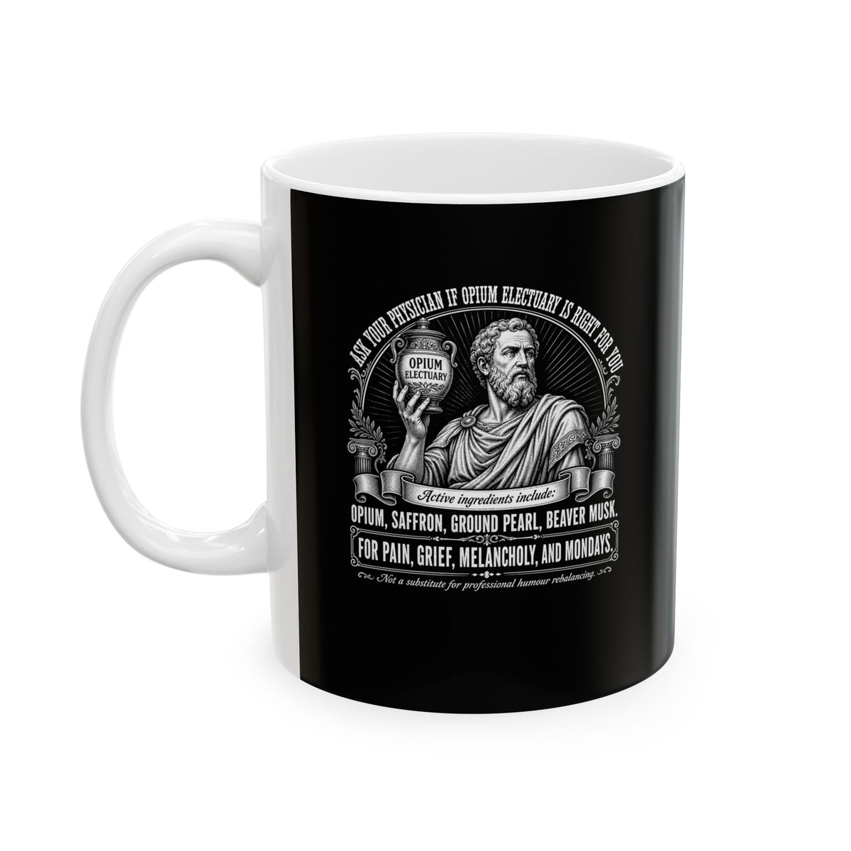 Opium Electuary Pharma Ad Ceramic Mug, (11oz, 15oz)