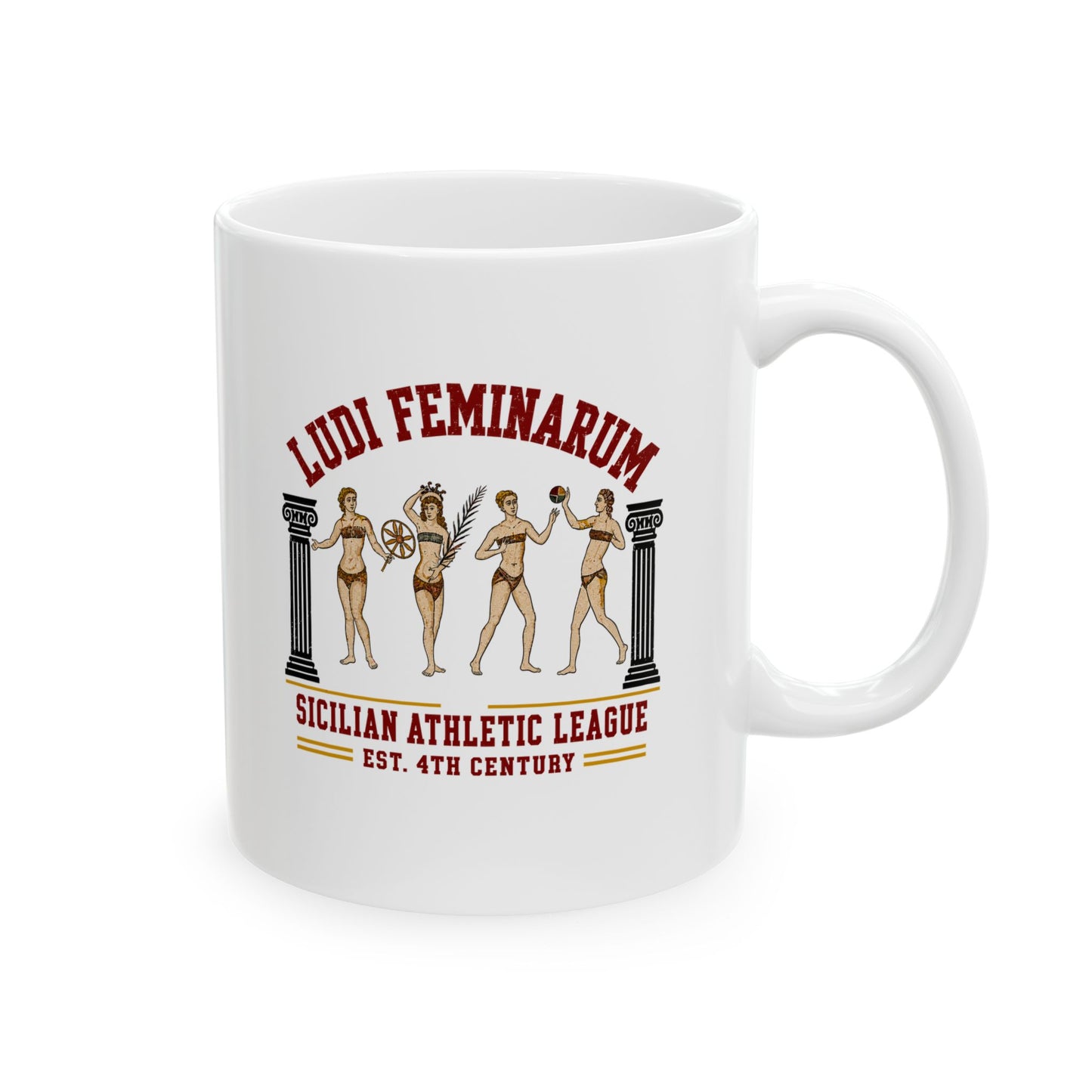 Bikini Women Mosaic Ludi Feminarum Ceramic Mug, (11oz, 15oz)