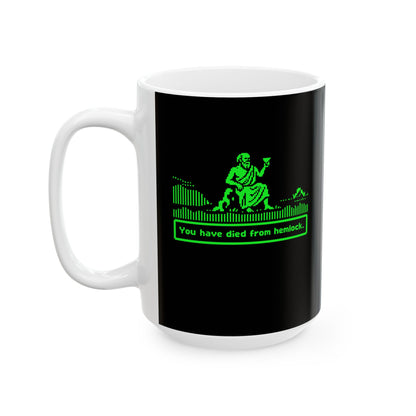 Socrates 8 Bit Dies from Hemlock Ceramic Mug, (11oz, 15oz)