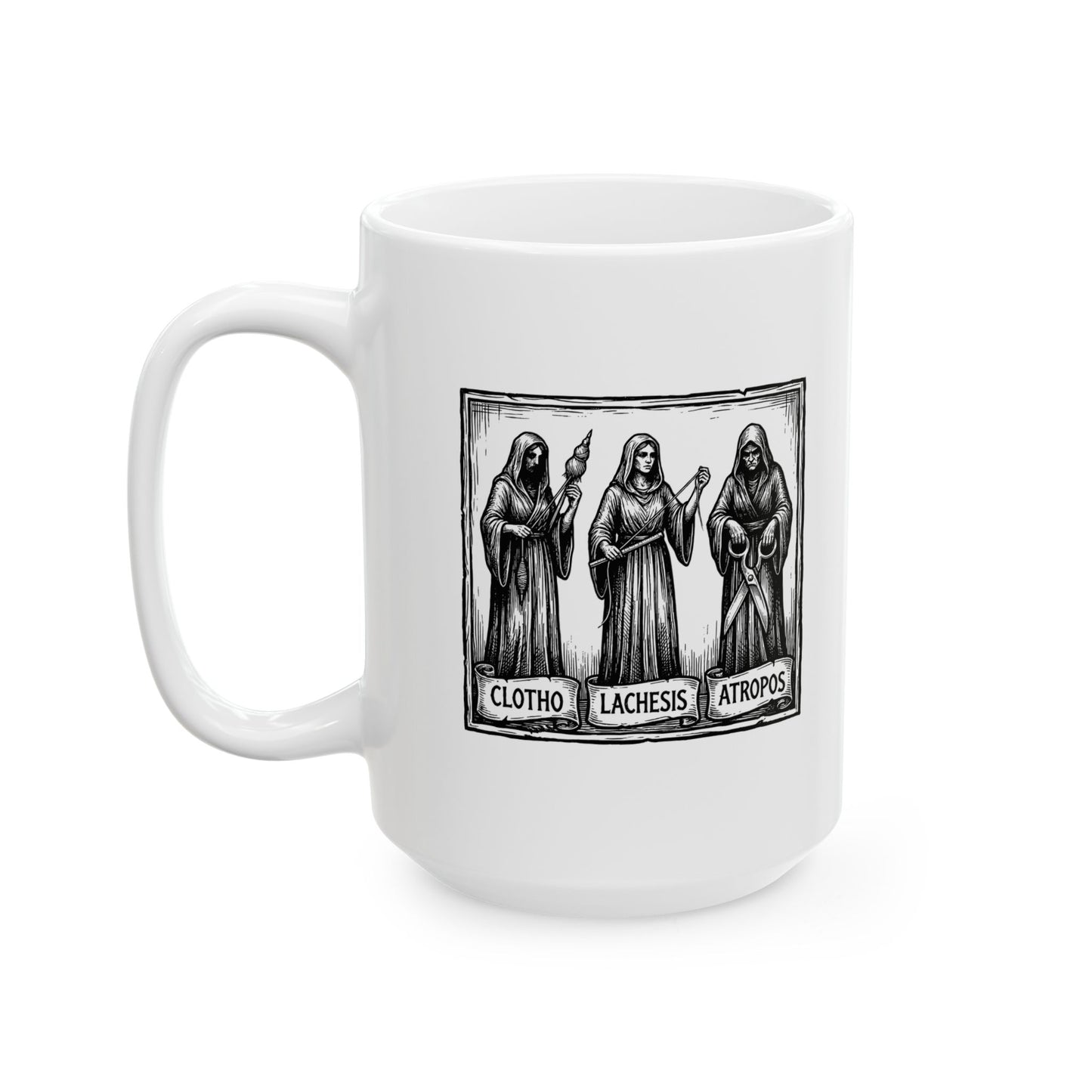 The 3 Fates Clotho Lachesis Atropos Ceramic Mug, (11oz, 15oz)