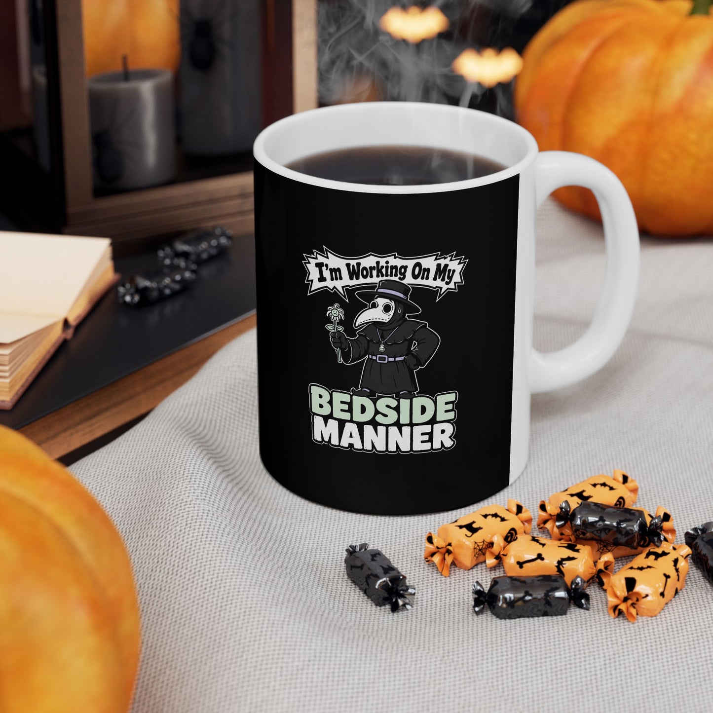 Plague Doctor Working on Bedside Manner Ceramic Mug, (11oz, 15oz)