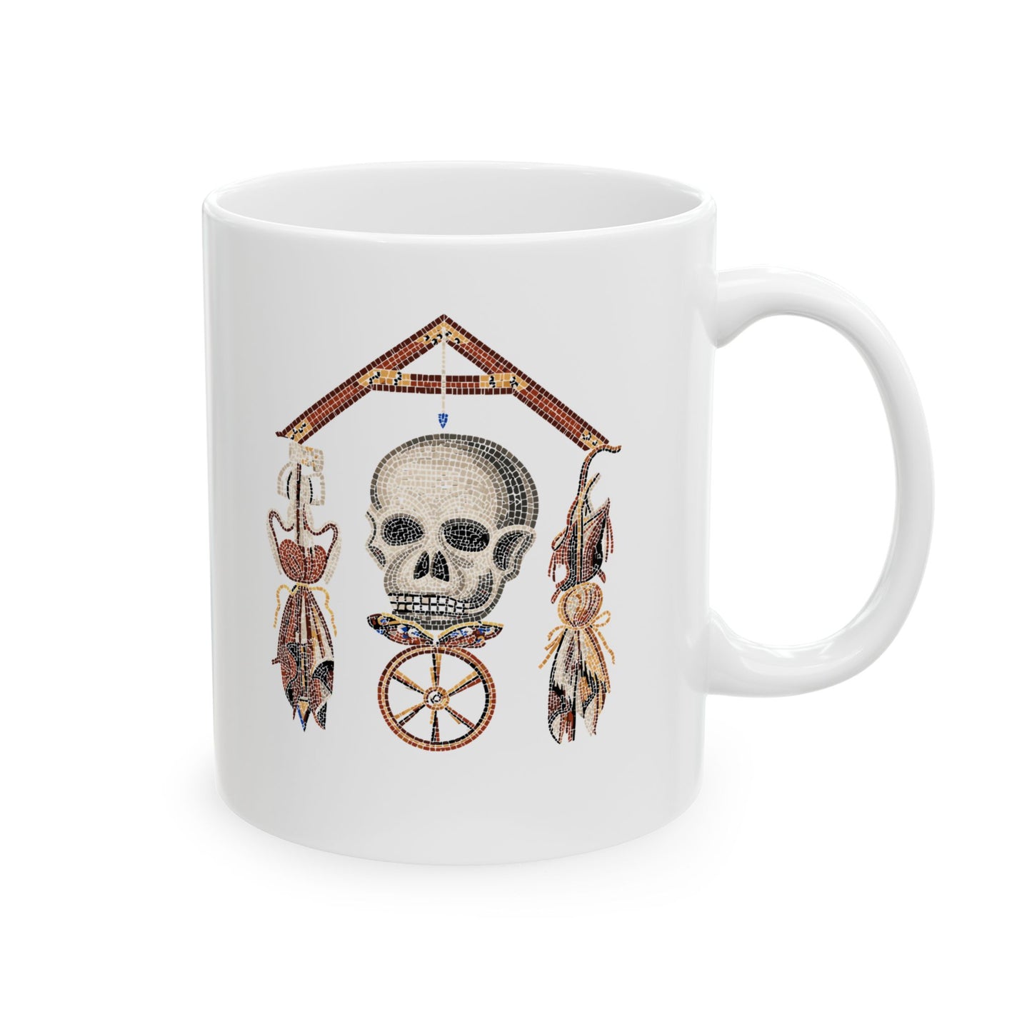 Pompeii Mosaic Mori Skull Ceramic Mug, (11oz, 15oz)