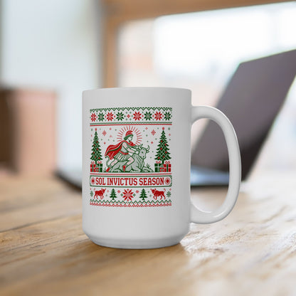 Sol Invictus Season Ugly Sweater Style Ceramic Mug, (11oz, 15oz)