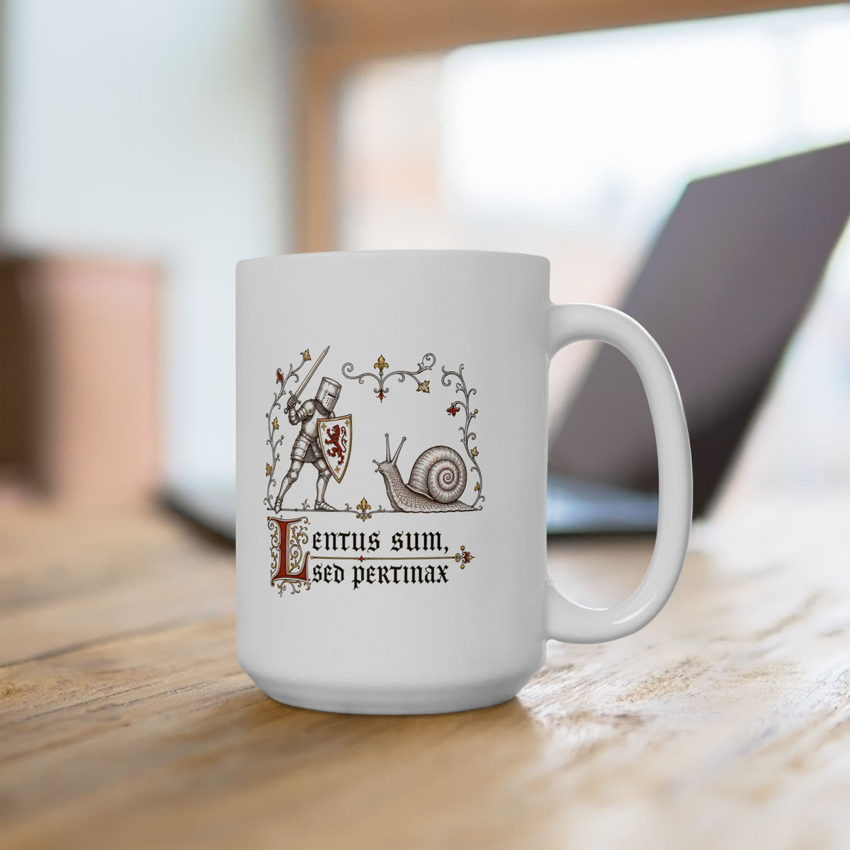 Knight vs Snail Marginalia Slow but Persistent Ceramic Mug, (11oz, 15oz)