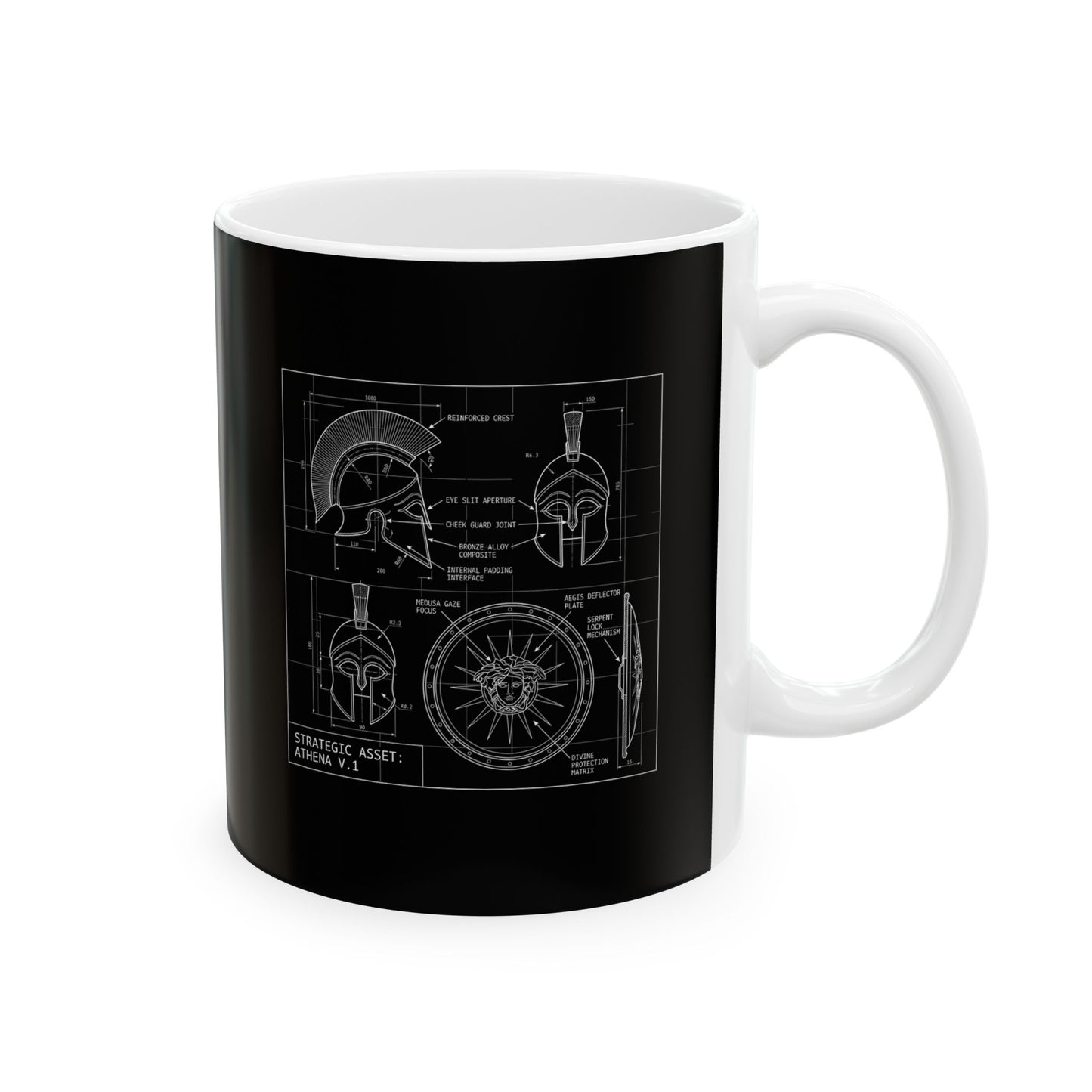 Athena Helmet Aegis Shield Schematic Ceramic Mug, (11oz, 15oz)