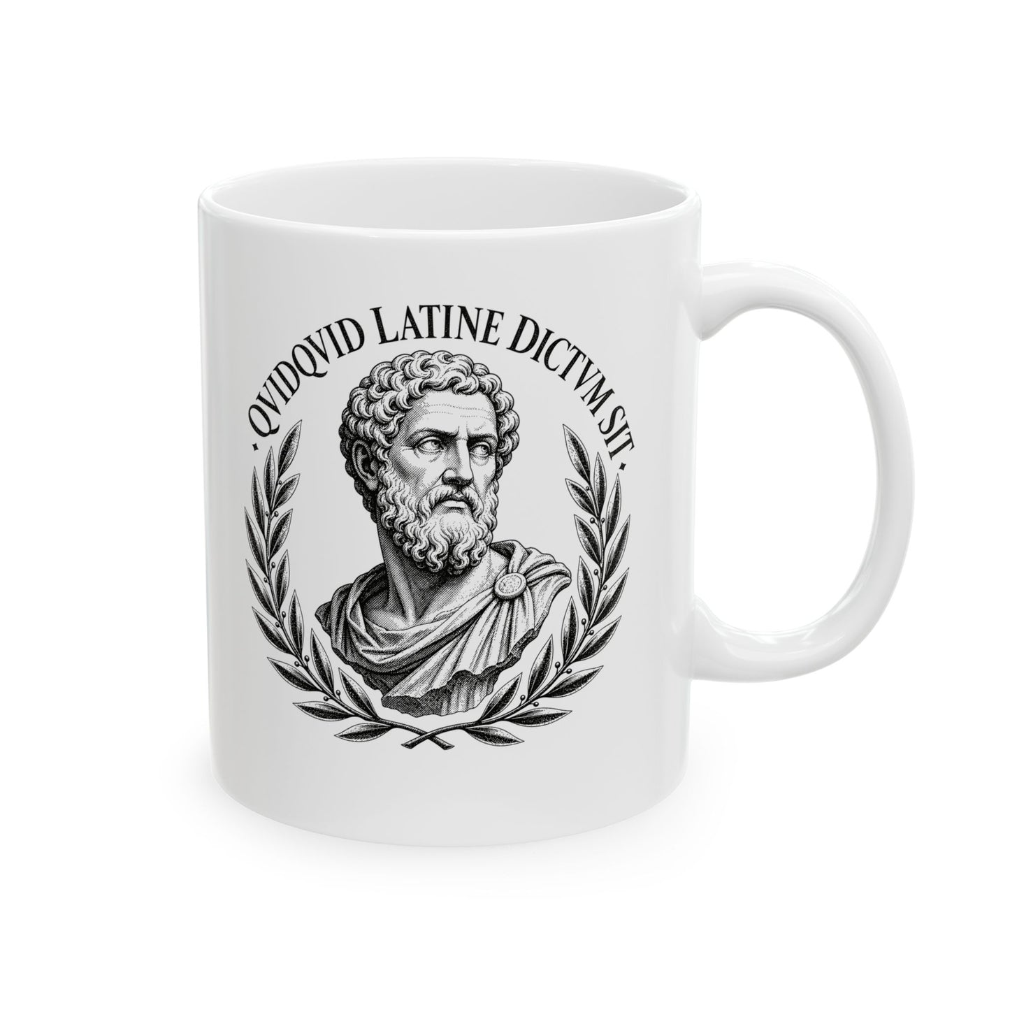 QuidQuid Latine Dictum Sit Statue Sounds Good Latin Ceramic Mug, (11oz, 15oz)