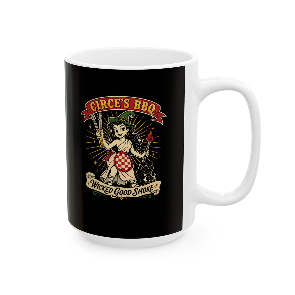 Circe's BBQ Wicked Good Smoke Ceramic Mug, (11oz, 15oz)