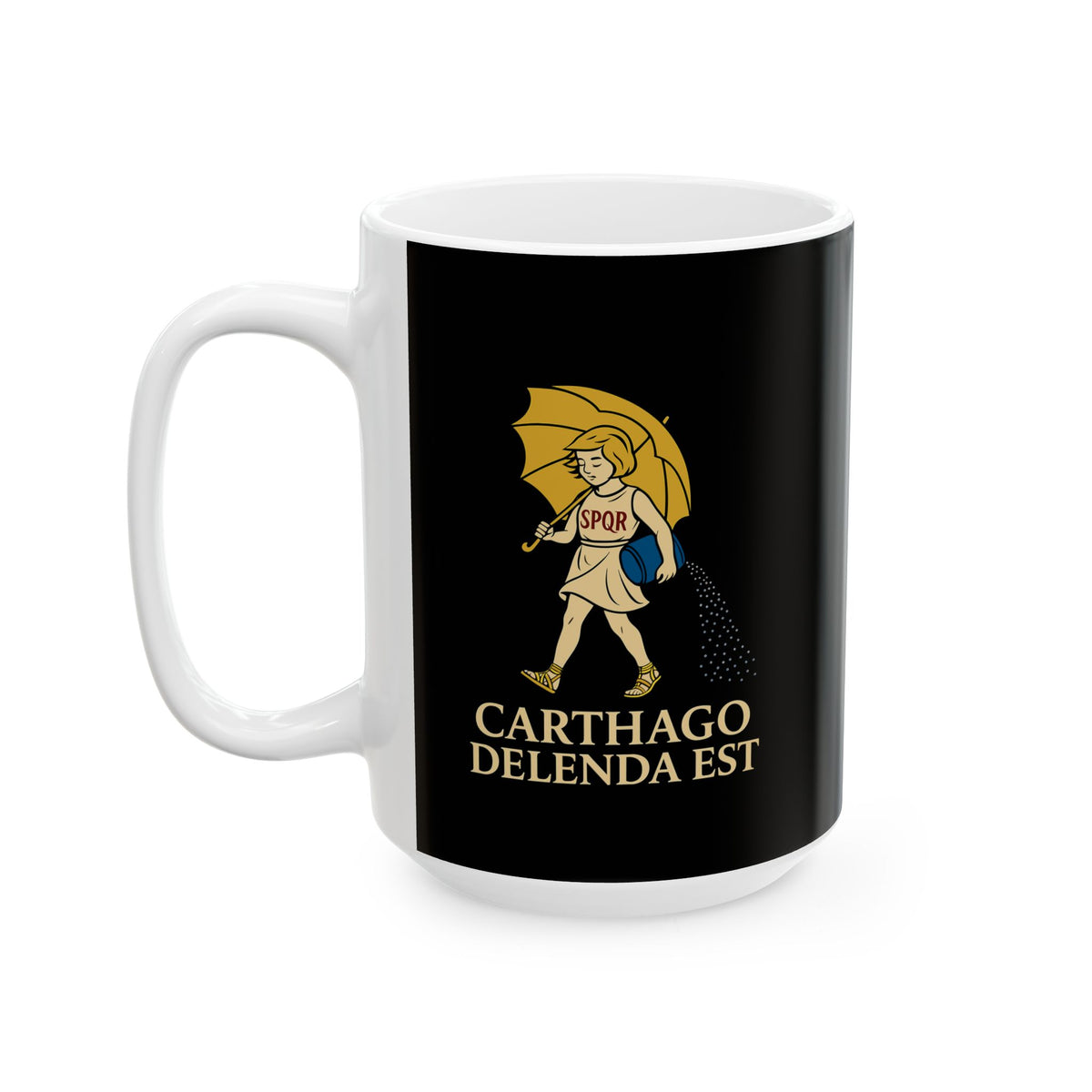 Carthago Delenda Est Morton's Salt Parody Ceramic Mug, (11oz, 15oz)