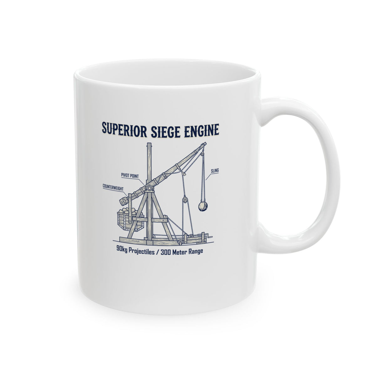 Trebuchet Schematic Siege Engine Ceramic Mug, (11oz, 15oz)