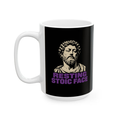 Resting Stoic Face Screen Print Ceramic Mug, (11oz, 15oz)