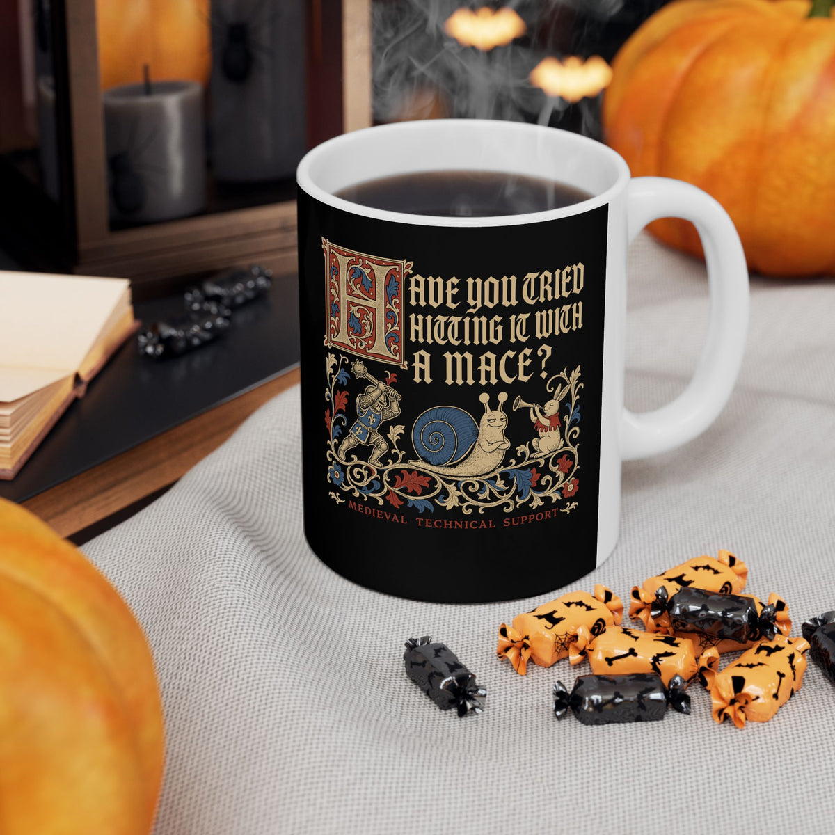 Medieval Technical Support Knight Snail Mace Ceramic Mug, (11oz, 15oz)