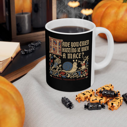 Medieval Technical Support Knight Snail Mace Ceramic Mug, (11oz, 15oz)
