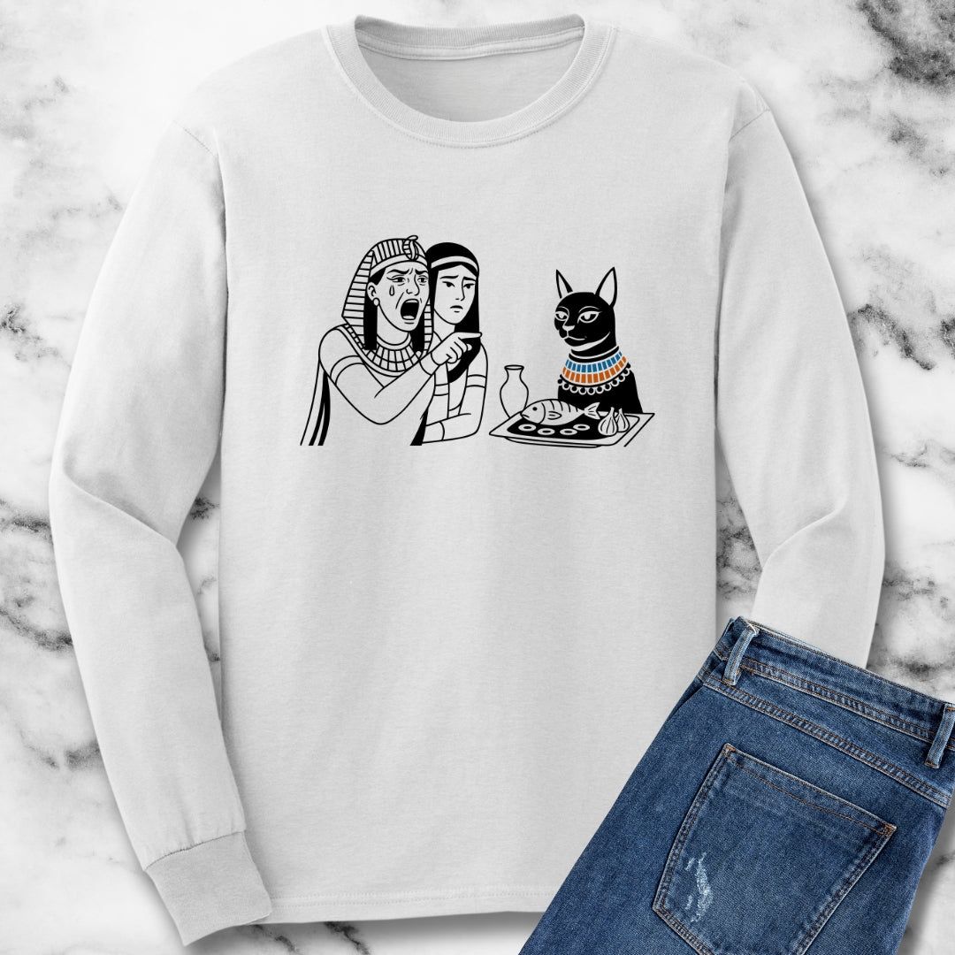 Egyptian Woman Yelling at a Cat Goddess Bastet Long Sleeve Tee