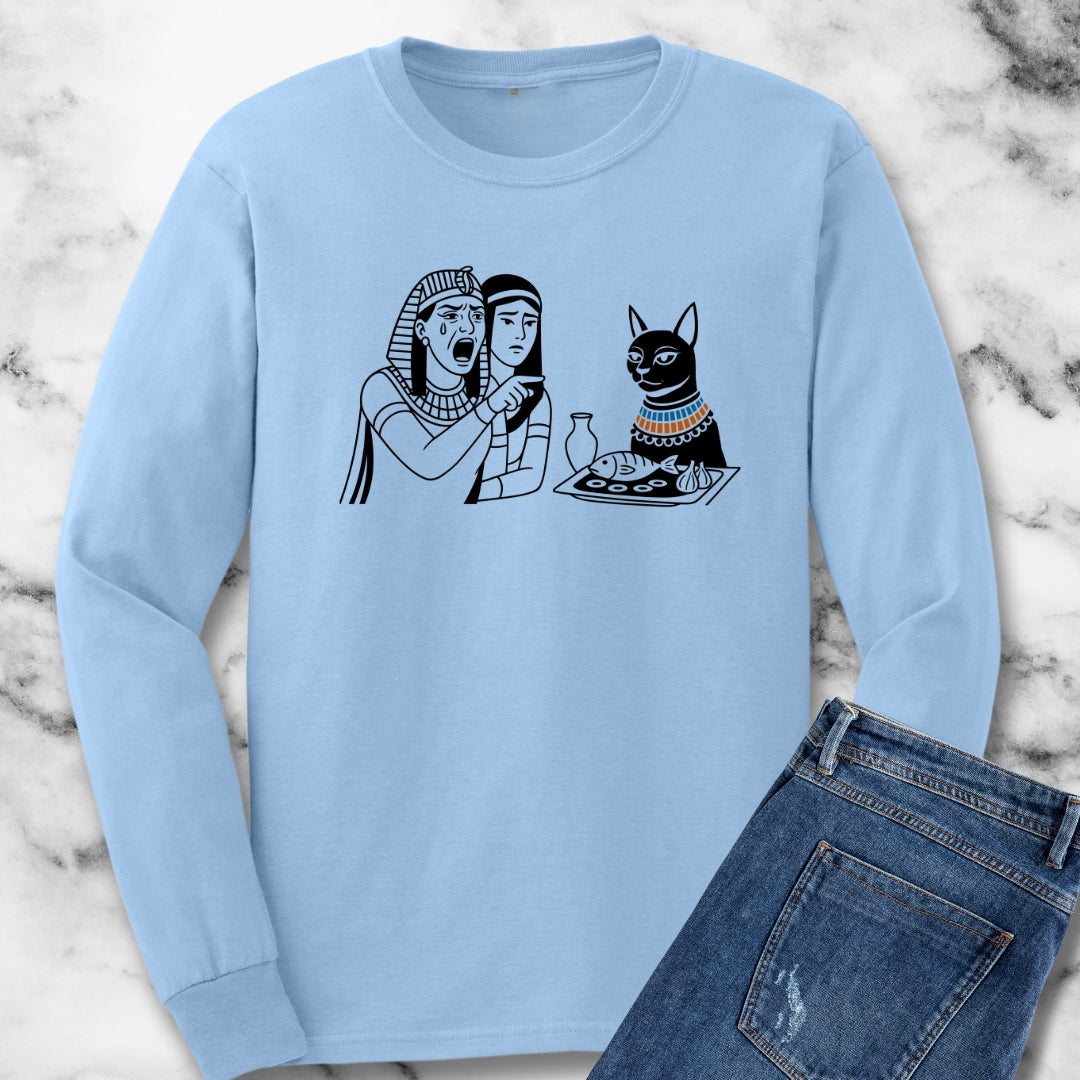 Egyptian Woman Yelling at a Cat Goddess Bastet Long Sleeve Tee