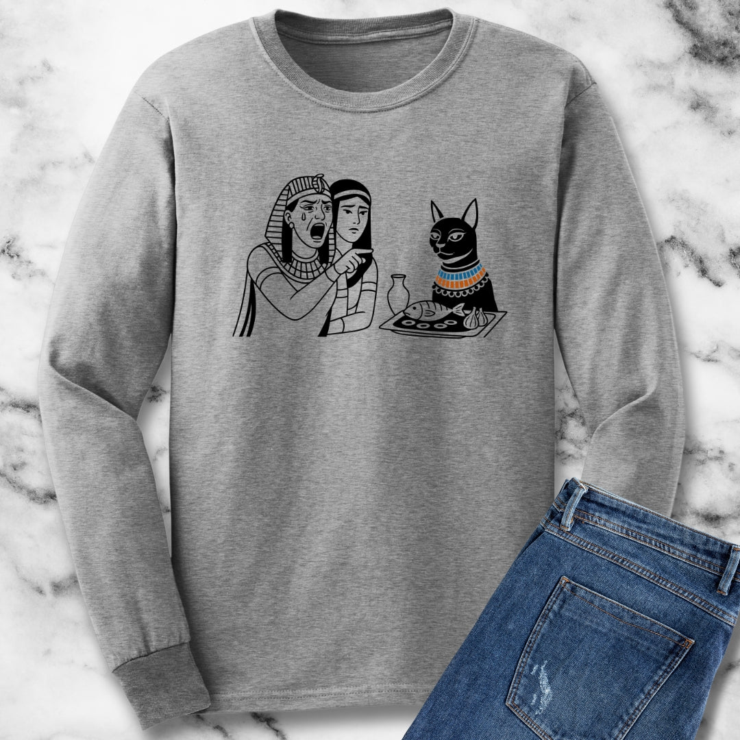Egyptian Woman Yelling at a Cat Goddess Bastet Long Sleeve Tee