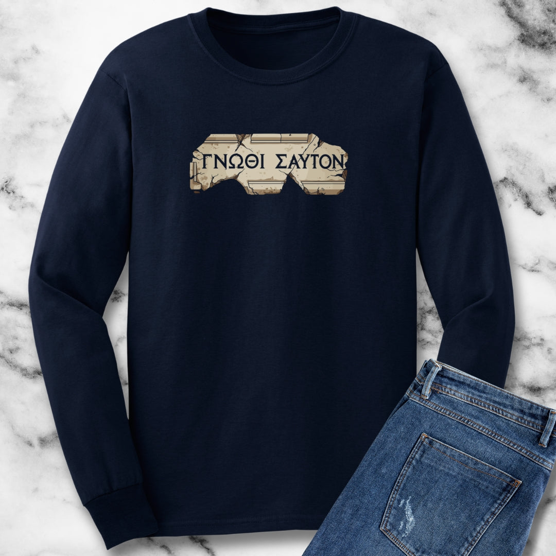 Know Thyself in Greek Unisex Long Sleeve Tee