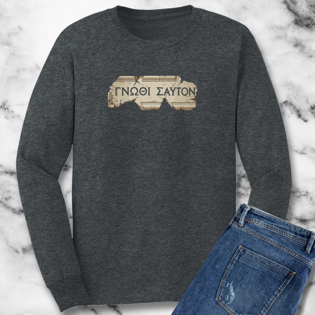 Know Thyself in Greek Unisex Long Sleeve Tee