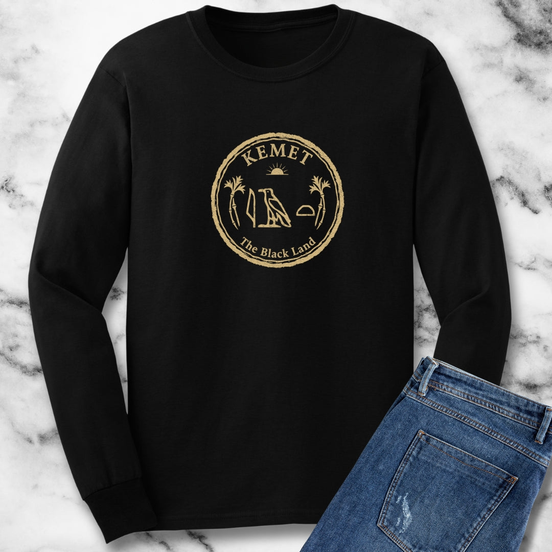 Kemet Egyptian Hieroglyphics The Black Land Unisex Long Sleeve Tee