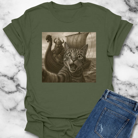 Cat Selfie with Viking Unisex Lightweight T-Shirt