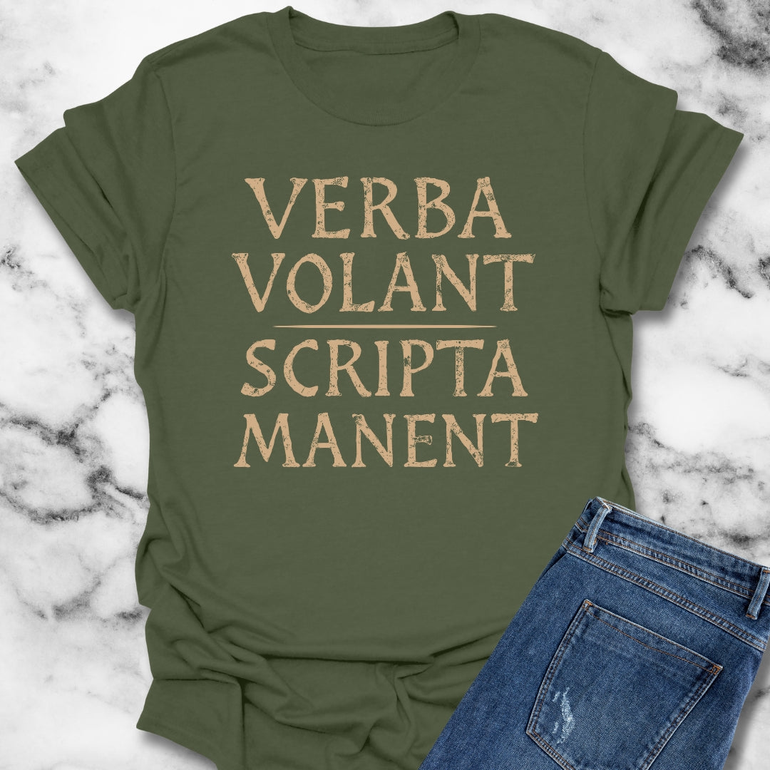 Latin Verba Volant Scripta Manent Written Words Remain Unisex Lightweight T-Shirt